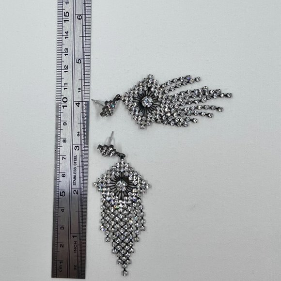 Stunning Rhinestone Chandelier Gun Metal Tone 3” Post Earrings - Picture 5 of 7